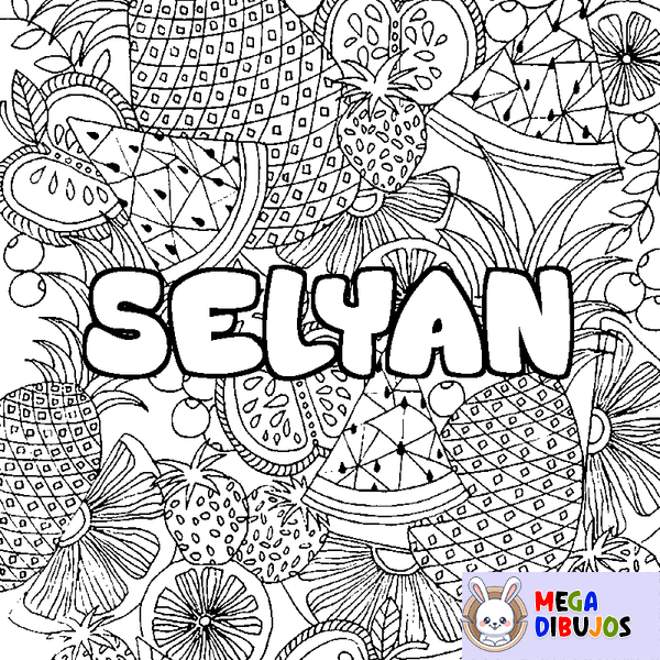 Coloraci&oacute;n del nombre SELYAN - decorado mandala de frutas