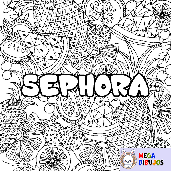 Coloraci&oacute;n del nombre SEPHORA - decorado mandala de frutas