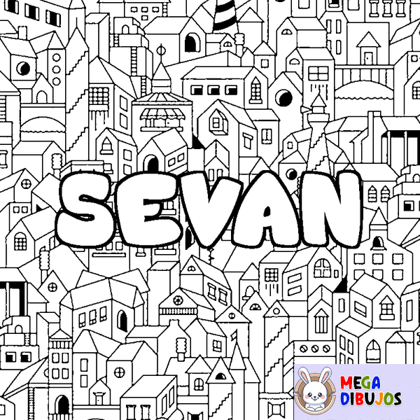 Coloraci&oacute;n del nombre SEVAN - decorado ciudad