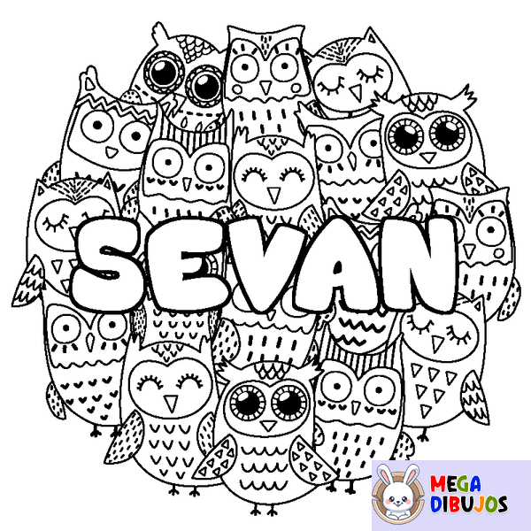 Coloraci&oacute;n del nombre SEVAN - decorado b&uacute;hos