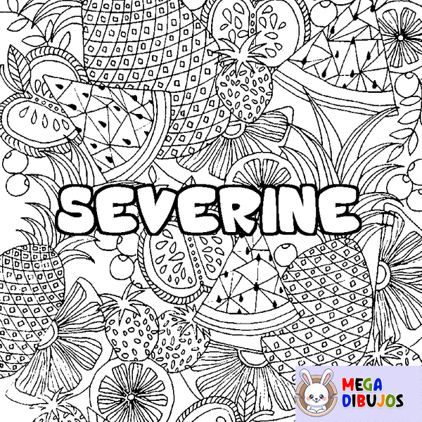 Coloraci&oacute;n del nombre SEVERINE - decorado mandala de frutas