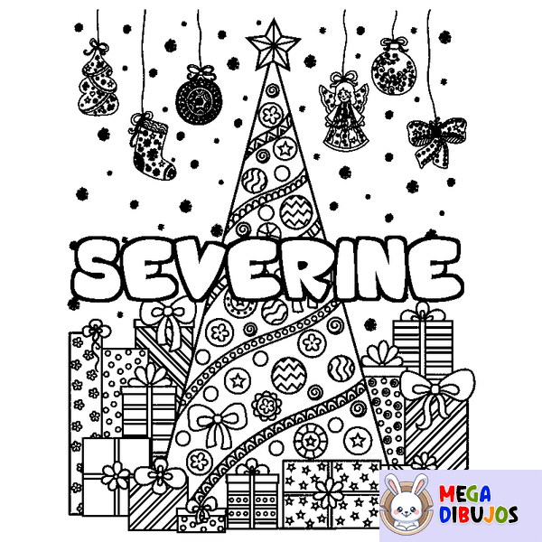 Coloraci&oacute;n del nombre SEVERINE - decorado &aacute;rbol de Navidad y regalos