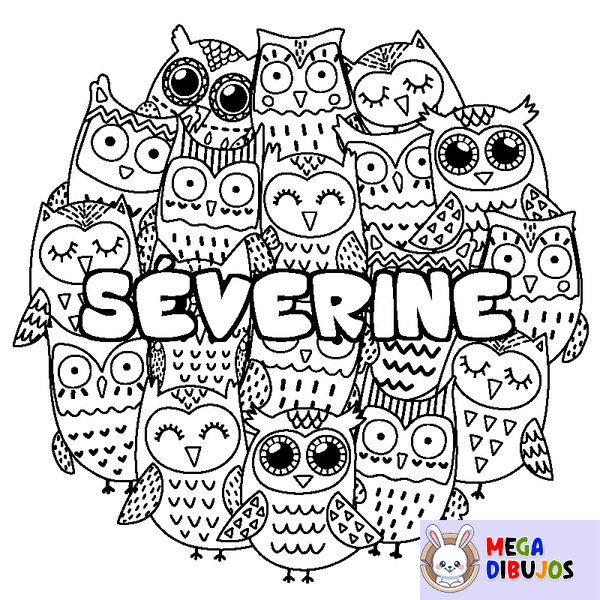 Coloraci&oacute;n del nombre S&Eacute;VERINE - decorado b&uacute;hos