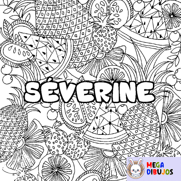Coloraci&oacute;n del nombre S&Eacute;VERINE - decorado mandala de frutas