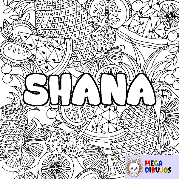 Coloraci&oacute;n del nombre SHANA - decorado mandala de frutas