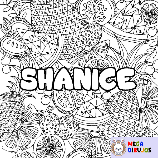 Coloraci&oacute;n del nombre SHANICE - decorado mandala de frutas