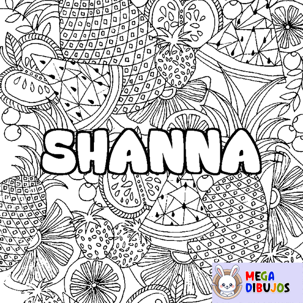 Coloraci&oacute;n del nombre SHANNA - decorado mandala de frutas