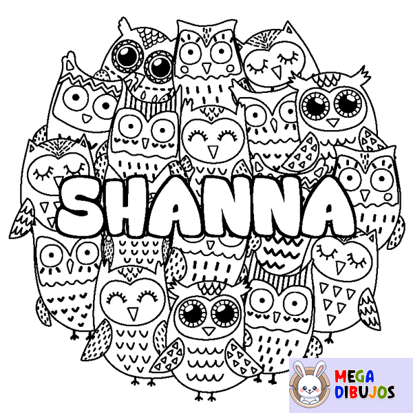 Coloraci&oacute;n del nombre SHANNA - decorado b&uacute;hos