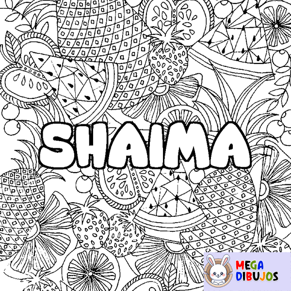 Coloraci&oacute;n del nombre SHAIMA - decorado mandala de frutas