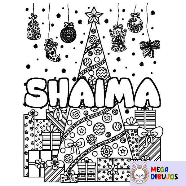 Coloraci&oacute;n del nombre SHAIMA - decorado &aacute;rbol de Navidad y regalos