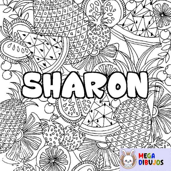 Coloraci&oacute;n del nombre SHARON - decorado mandala de frutas