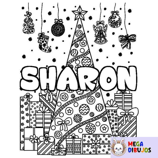 Coloraci&oacute;n del nombre SHARON - decorado &aacute;rbol de Navidad y regalos