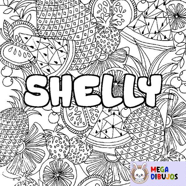 Coloraci&oacute;n del nombre SHELLY - decorado mandala de frutas