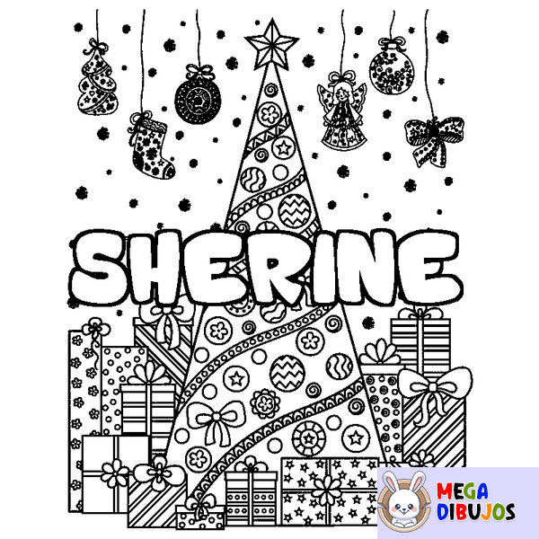 Coloraci&oacute;n del nombre SHERINE - decorado &aacute;rbol de Navidad y regalos