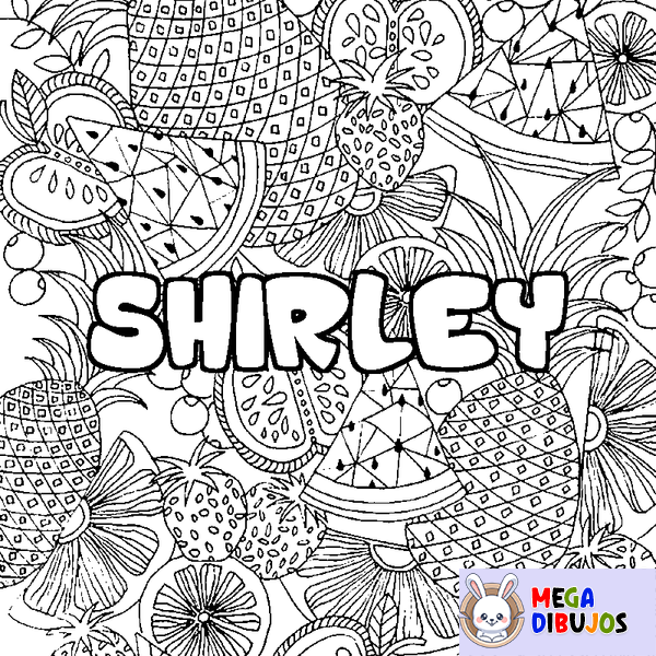 Coloraci&oacute;n del nombre SHIRLEY - decorado mandala de frutas