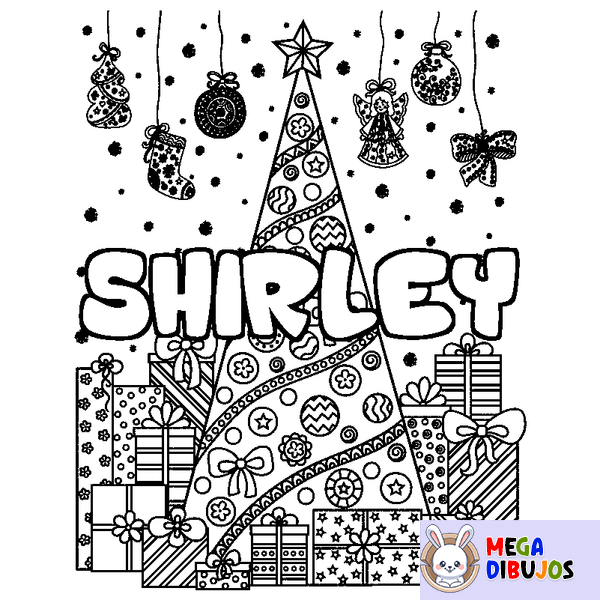 Coloraci&oacute;n del nombre SHIRLEY - decorado &aacute;rbol de Navidad y regalos