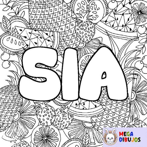 Coloraci&oacute;n del nombre SIA - decorado mandala de frutas