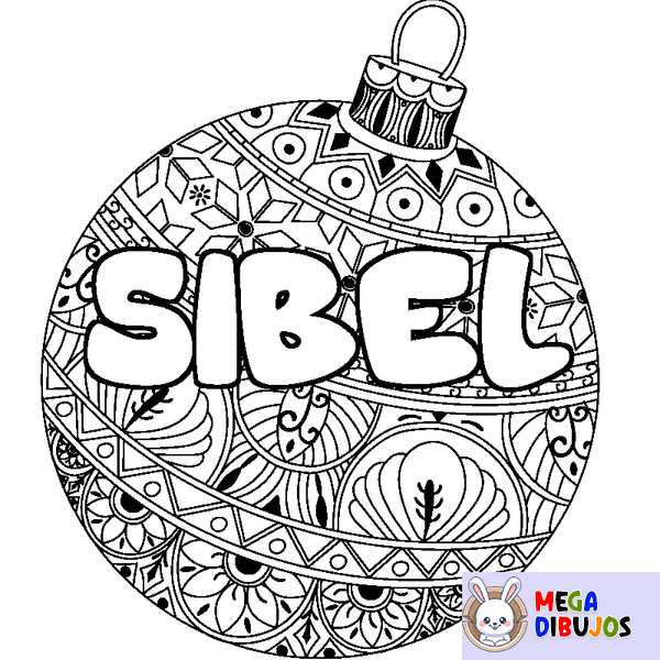 Coloraci&oacute;n del nombre SIBEL - decorado bola de Navidad