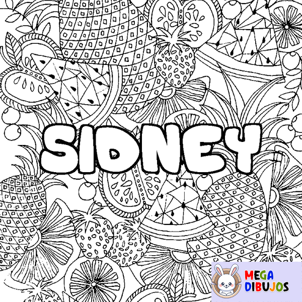 Coloraci&oacute;n del nombre SIDNEY - decorado mandala de frutas