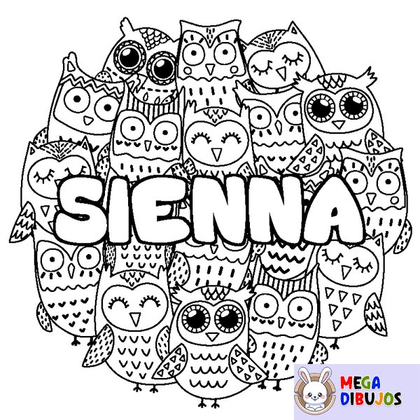 Coloraci&oacute;n del nombre SIENNA - decorado b&uacute;hos