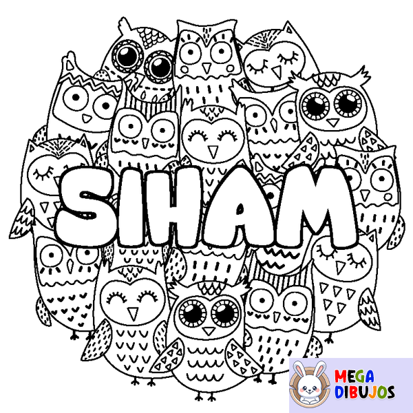 Coloraci&oacute;n del nombre SIHAM - decorado b&uacute;hos