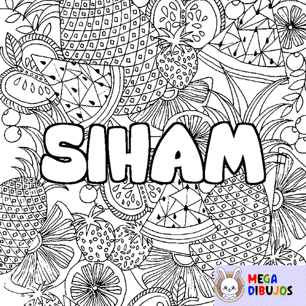 Coloraci&oacute;n del nombre SIHAM - decorado mandala de frutas