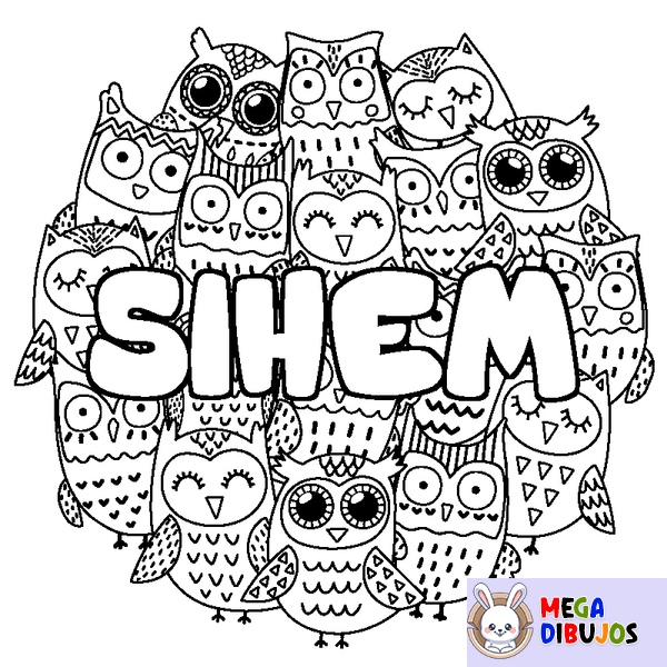 Coloraci&oacute;n del nombre SIHEM - decorado b&uacute;hos