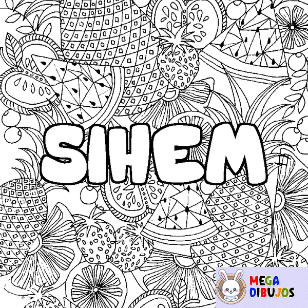 Coloraci&oacute;n del nombre SIHEM - decorado mandala de frutas