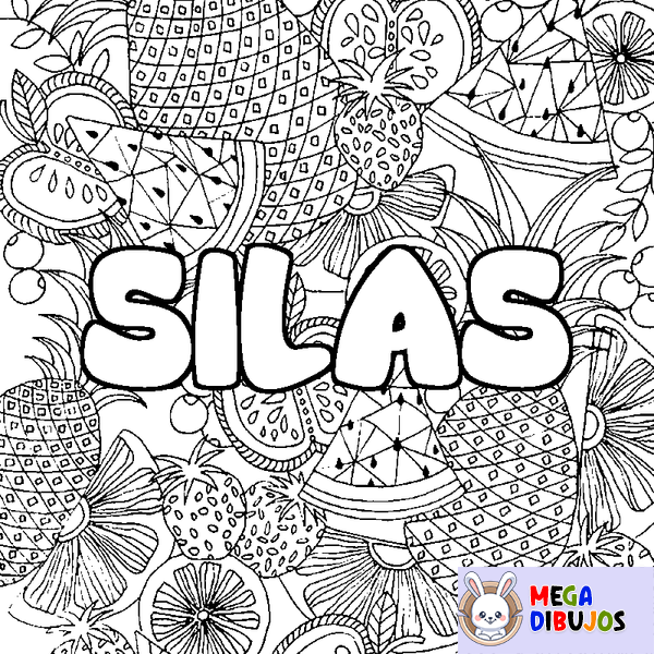 Coloraci&oacute;n del nombre SILAS - decorado mandala de frutas