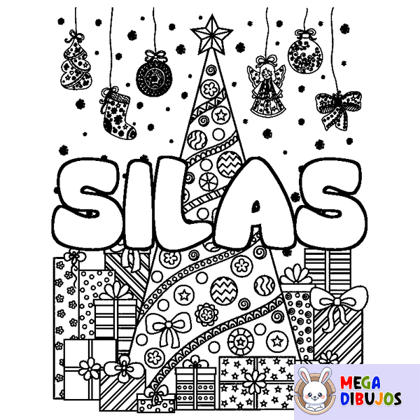 Coloraci&oacute;n del nombre SILAS - decorado &aacute;rbol de Navidad y regalos