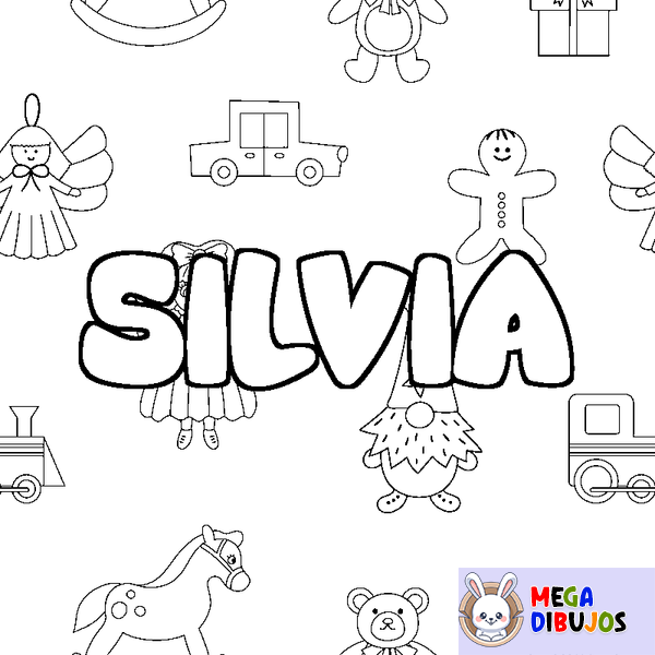 Coloraci&oacute;n del nombre SILVIA - decorado juguetes