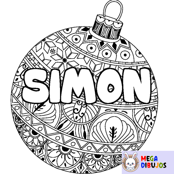 Coloraci&oacute;n del nombre SIMON - decorado bola de Navidad