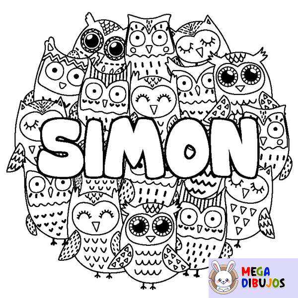 Coloraci&oacute;n del nombre SIMON - decorado b&uacute;hos