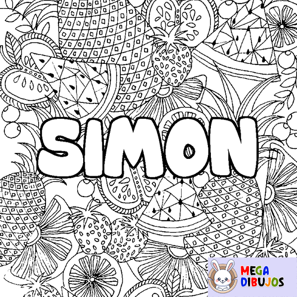 Coloraci&oacute;n del nombre SIMON - decorado mandala de frutas