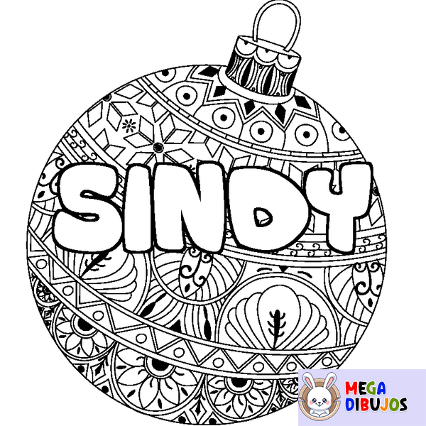 Coloraci&oacute;n del nombre SINDY - decorado bola de Navidad