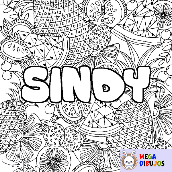 Coloraci&oacute;n del nombre SINDY - decorado mandala de frutas