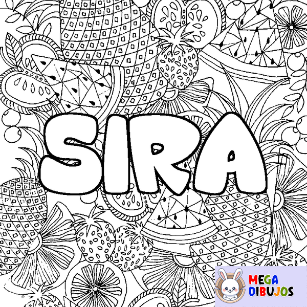 Coloraci&oacute;n del nombre SIRA - decorado mandala de frutas