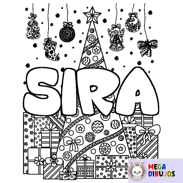 Coloraci&oacute;n del nombre SIRA - decorado &aacute;rbol de Navidad y regalos