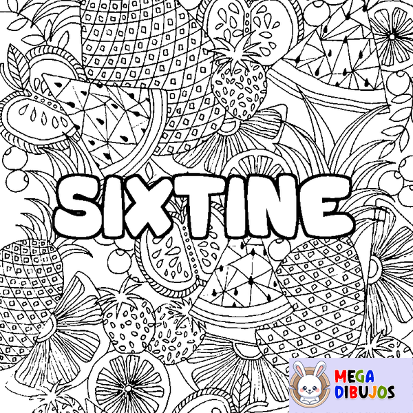 Coloraci&oacute;n del nombre SIXTINE - decorado mandala de frutas