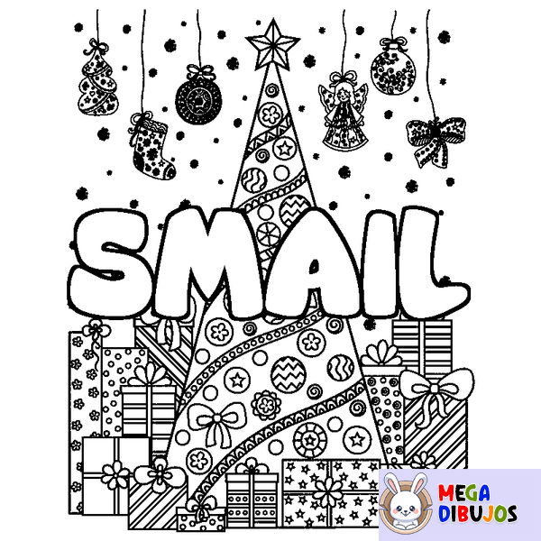 Coloraci&oacute;n del nombre SMAIL - decorado &aacute;rbol de Navidad y regalos