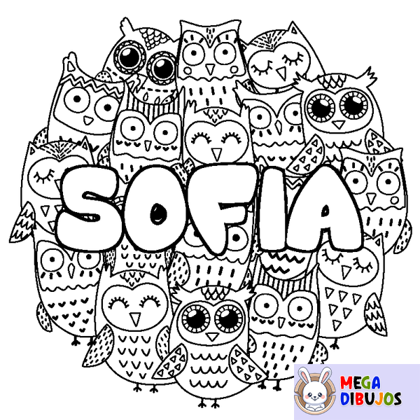 Coloraci&oacute;n del nombre SOFIA - decorado b&uacute;hos
