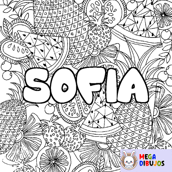 Coloraci&oacute;n del nombre SOFIA - decorado mandala de frutas