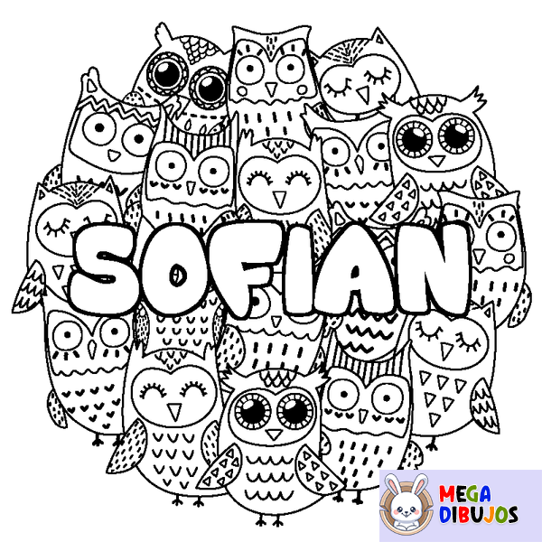 Coloraci&oacute;n del nombre SOFIAN - decorado b&uacute;hos