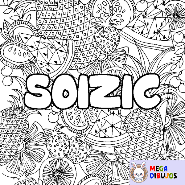 Coloraci&oacute;n del nombre SOIZIC - decorado mandala de frutas