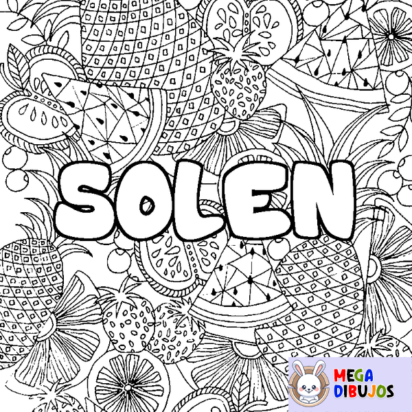 Coloraci&oacute;n del nombre SOLEN - decorado mandala de frutas