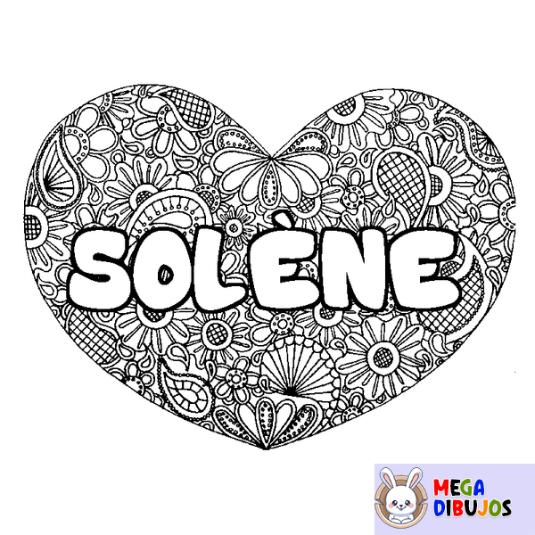 Coloraci&oacute;n del nombre SOL&Egrave;NE - decorado mandala de coraz&oacute;n