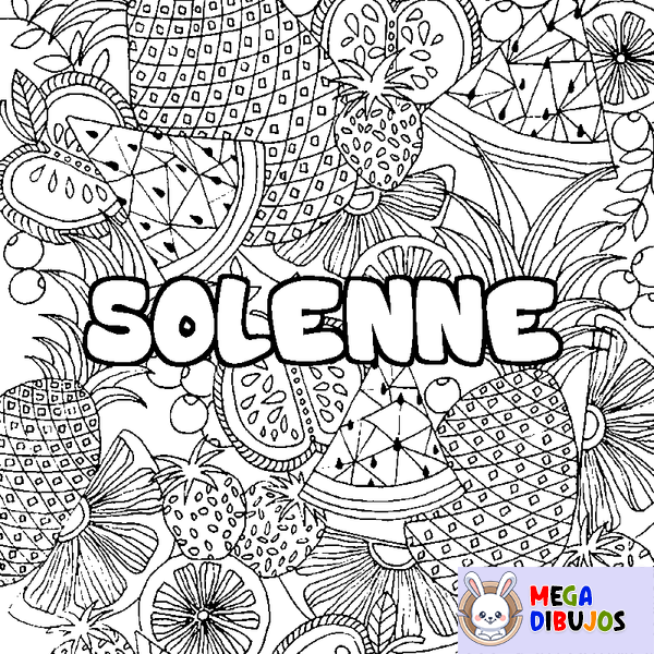 Coloraci&oacute;n del nombre SOLENNE - decorado mandala de frutas