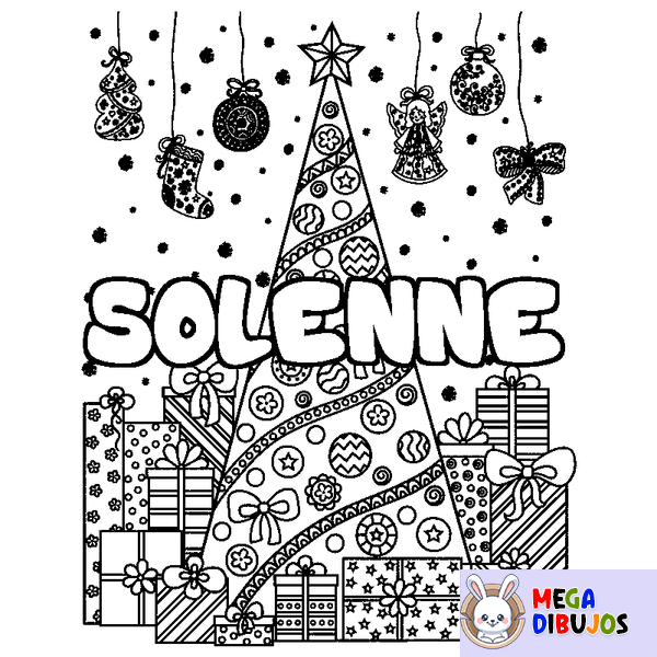 Coloraci&oacute;n del nombre SOLENNE - decorado &aacute;rbol de Navidad y regalos