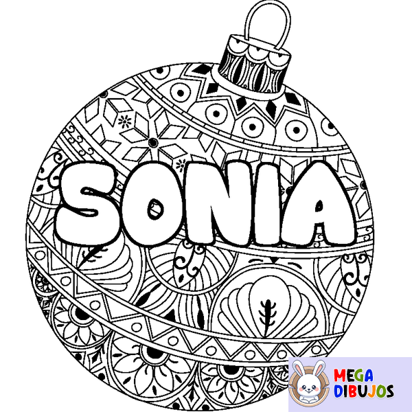 Coloraci&oacute;n del nombre SONIA - decorado bola de Navidad