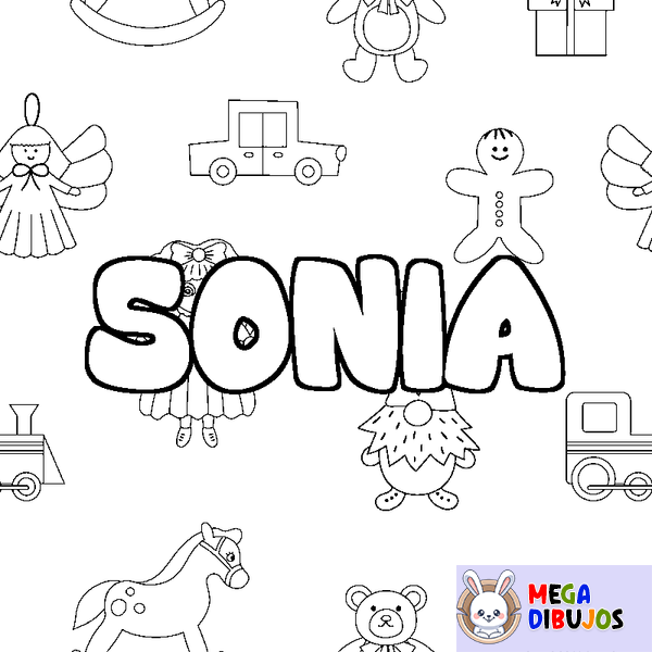 Coloraci&oacute;n del nombre SONIA - decorado juguetes